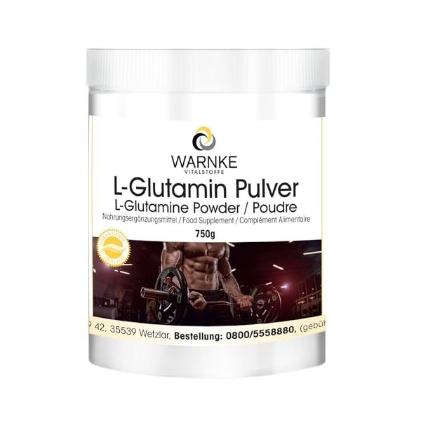 L-Glutamine en poudre - 750g - acide aminé protéinogène - 100% pur sans additifs - hautement dosé et végétalien - qualité pha