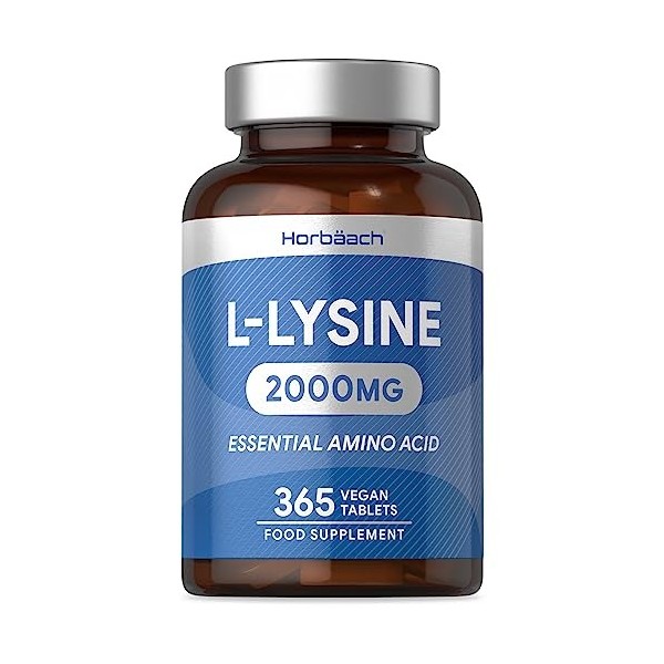 L Lysine Acide Aminé 2000 mg | 365 comprimés végétaliens | Supplément de lysine aux acides aminés essentiels | par Horbach