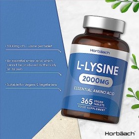 L Lysine Acide Aminé 2000 mg | 365 comprimés végétaliens | Supplément de lysine aux acides aminés essentiels | par Horbach