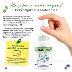 L-Lysine 2000-365 comprimés - 1000 mg par UN comprimé - Provient de la fermentation végétale - - Sans additifs indésirables -