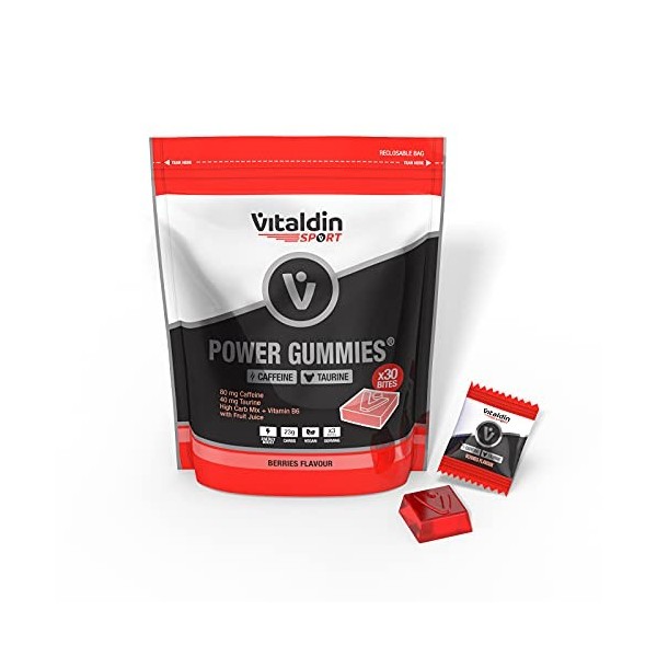 VITALDIN SPORT Power Gummies Caffeine & Taurine – Énergie immédiate et soutenue – 80 mg Caféine, 40 mg Taurine par dose + Vit