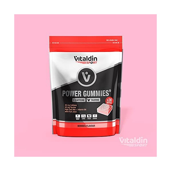 VITALDIN SPORT Power Gummies Caffeine & Taurine – Énergie immédiate et soutenue – 80 mg Caféine, 40 mg Taurine par dose + Vit