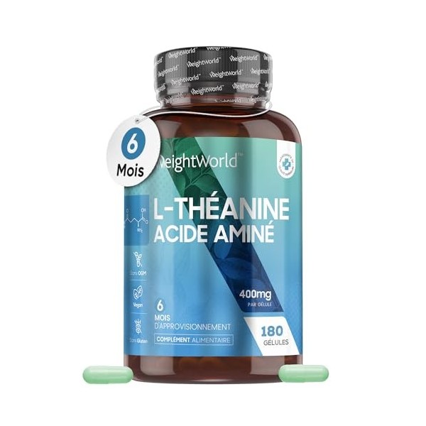 L Théanine 400mg - 180 Gélules 6 Mois dApprovisionnement Vegan - Acide aminé Essentiel L-Théanine Pour Pre Workout - Alter