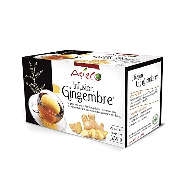 Tisane au Gingembre 25 Sachets de 1,5g - Produit de Qualité - Asieco