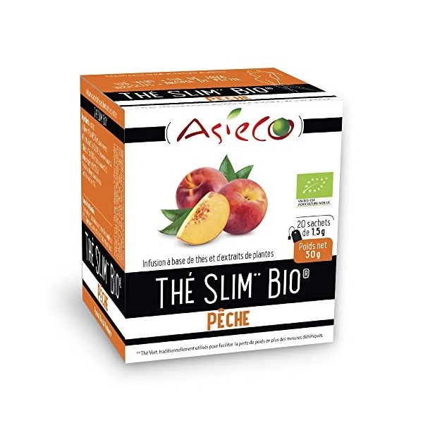 Thé Slim Bio Goût Pêche Boîte de 20 Sachets de 1,5g - Boisson Détox Minceur Efficace - Produit de Qualité Issu de lAgricultu