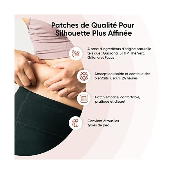 Patchs au Guarana + 5 HTP - 60 Patches pour Silhouette Plus Affinée, Ventre, Cuisse, Bras - Fucus, Lin, Thé Vert, Griffona - 