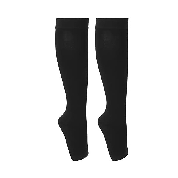 Stocks de compression à bout ouvert, chaussettes de compression confortables et antidérapantes noires absorbant la sueur pour