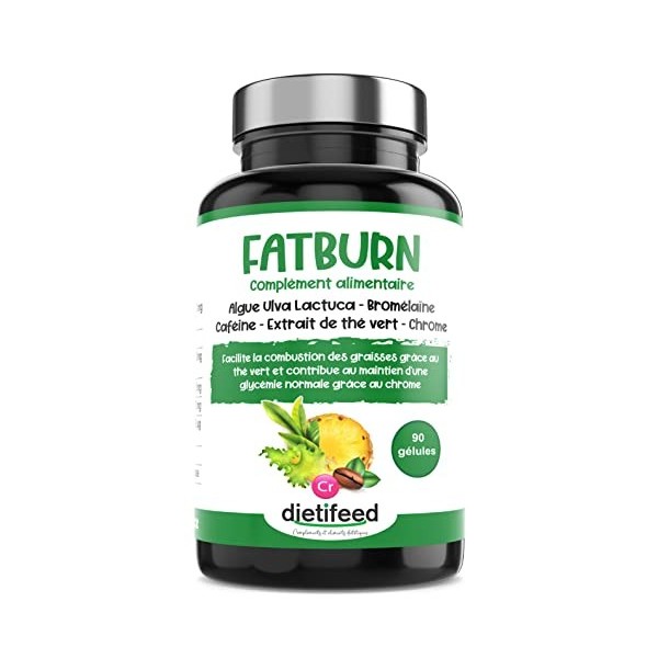 DIETIFEED Fatburn - Brûleur de graisses puissant pour femme et homme à base dextrait de thé vert, bromélaïne et chrome pour 