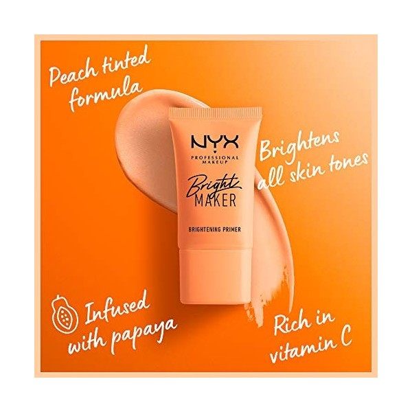 NYX Professional Makeup Primer Bright Maker, Base de Maquillage, Base de Teint Illuminatrice à lExtrait de Papaye, Infusé au