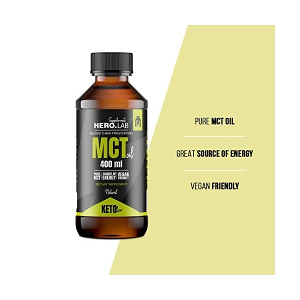 Hero.Lab MCT Oil 1 x 400ml - Régime cétogène - Faible en glucides - Source dénergie pure - Keto Line