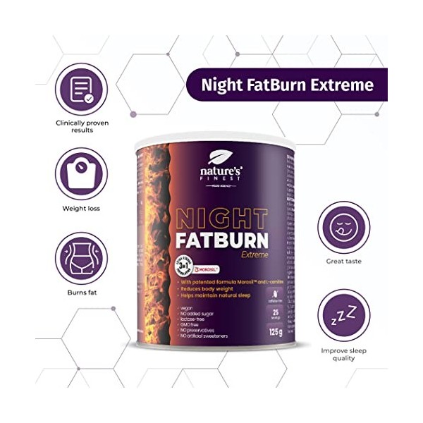 Natures Finest Night FatBurn Extrême | Supplément de perte de poids avec formule 4en1 | Brûleur de graisse éprouvé avec Moro