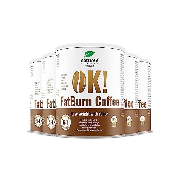 Natures Finest OK!FatBurn Coffee | Boisson au café à laction 5 en 1 pour booster lénergie et perdre du poids | Aux ingrédi