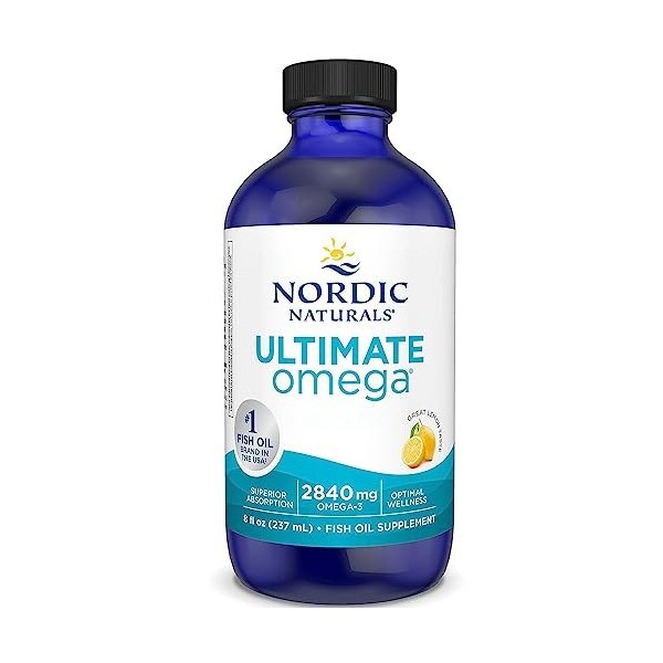 Nordic Naturals, Ultimate Omega, 2840mg Omega-3, Huile de Poisson avec EPA et DHA, Goût Citron, 237ml, Testé en Laboratoire, 