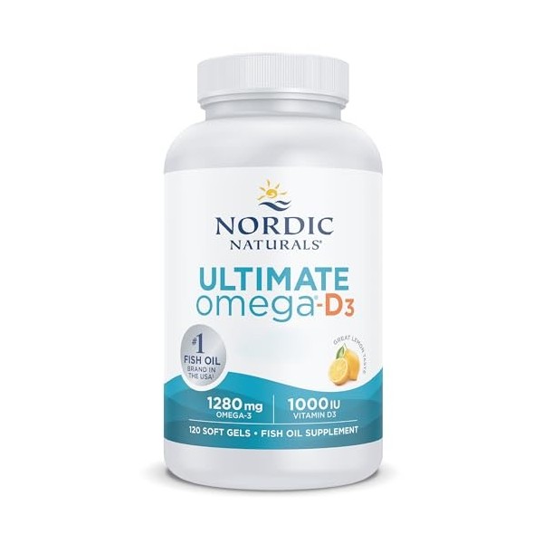 Nordic Naturals, Ultimate Omega-D3, 1280mg dOméga-3, avec EPA, DHA et Vitamine D3, Haute Dosé, Goût Citron, 120 Capsules mol