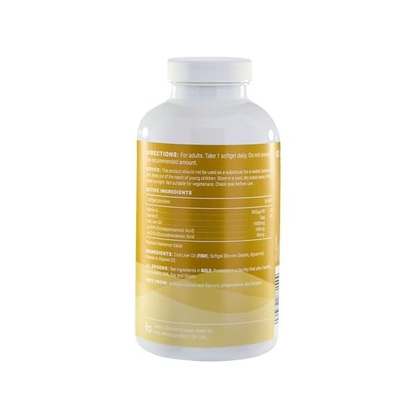 Feel Amazing Huile de foie de morue 1000 mg – 360 gélules 1 an dapprovisionnement | Emballé avec 100 mg dEPA, 80 mg de DH