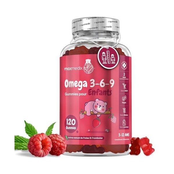 Oméga 3 Gummies Enfants - Huile de Perilla 400mg/Portion - 120 Gummies Vegan 2 Mois Pour La Croissance Des Enfants 3-12 Ans