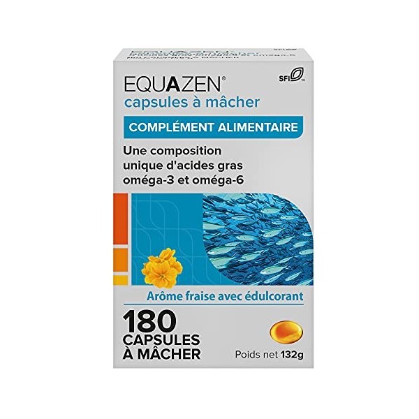 EQUAZEN Chews | Supplément dHuile de Poisson Oméga 3 & 6 | DHA, EPA & GLA | Soutient la Fonction Cérébrale | Convient Aux En