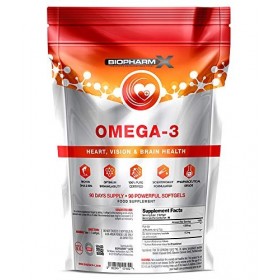 Omega 3 Fish Oil 1000 mg - 90 Capsules Certifié 100% pure huile de poisson à la force maximale avec EPA et DHA