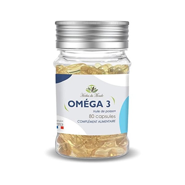 Herbes du Monde - Oméga 3 – Huile de poisson – Complément alimentaire - 1 Boite de 80 Capsules