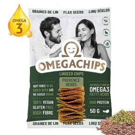 OmegaChips Graines de lin Gourmet Herbes – Snack sain avec oméga-3, parfait pour les amateurs de sport et les amateurs de san