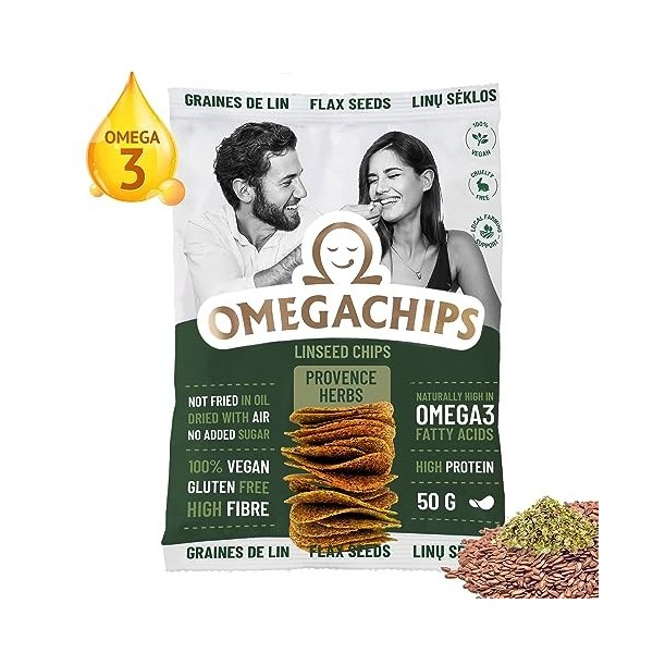 OmegaChips Graines de lin Gourmet Herbes – Snack sain avec oméga-3, parfait pour les amateurs de sport et les amateurs de san