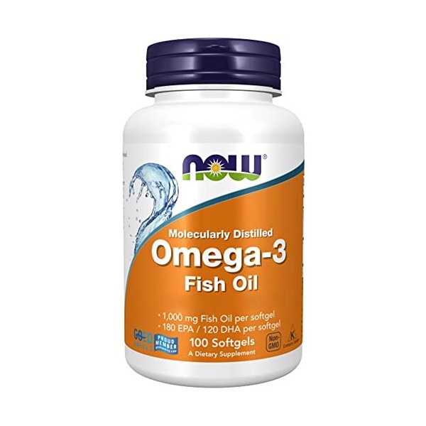 Now Foods, Molecularly Distilled Omega-3 Omega-3 Distillé Moléculairement , avec EPA et DHA, Haute Dosé, 100 Capsules molles