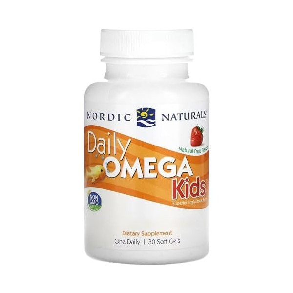 Nordic Naturals, Daily Omega Kids, 340mg dOméga-3, pour Enfants, avec EPA et DHA, 30 Capsules molles, Testé en Laboratoire, 