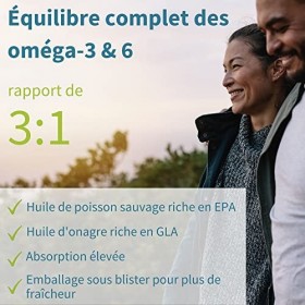 Pharmepa Complete - Oméga-3 Super Concentré, 1000 mg EPA & DHA, Huile d’onagre Oméga-6 GLA, Huile de Poisson Sauvage à Action