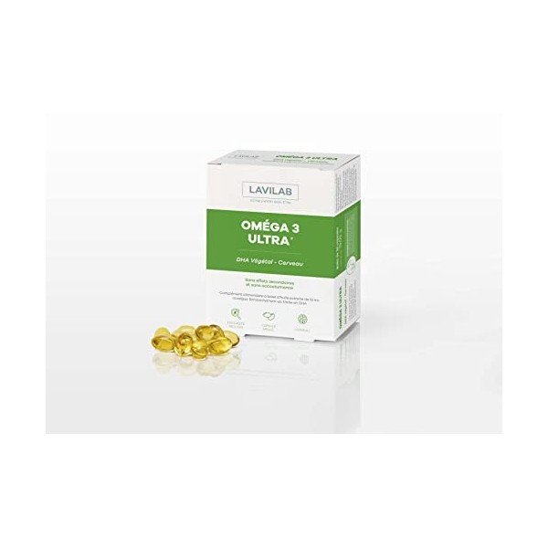 Complément Oméga 3 Ultra DHA Végétal Vegan - Algues 30 capsules Mémoire Cerveau Vision - Lavilab