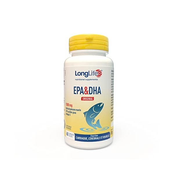 LongLife® EPA&DHA Original | 3000mg huile de poisson sauvage | Omega 3 990mg | 540mg EPA e 360mg DHA | Pureté et désodorisé |