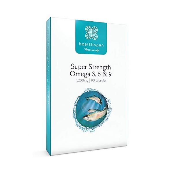 Oméga 3, 6 et 9 1200 mg de Healthspan | 90 gélules | Santé cérébrale, oculaire et cardiaque | Acides gras oméga-3 EPA et DHA 