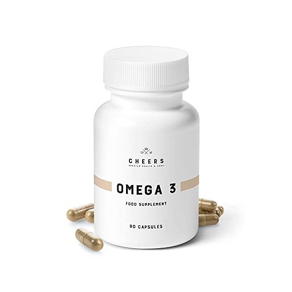 CHEERS - Oméga 3, 90 Capsules, Huile de Poisson à Haute Résistance Contient 550 mg dEPA et de DHA par Capsule, des Vitamines