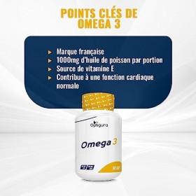 OPTIGURA - Omega 3 - Acides Gras d’Huile de Poisson contenant de l’EPA et du DHA - 90 Capsules Molles