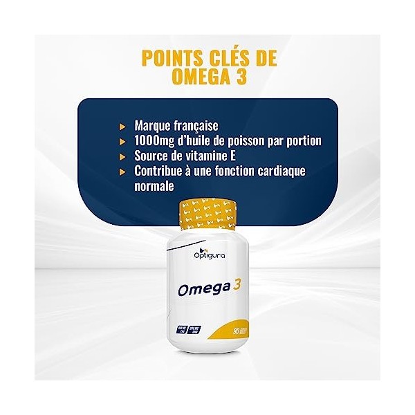 OPTIGURA - Omega 3 - Acides Gras d’Huile de Poisson contenant de l’EPA et du DHA - 90 Capsules Molles