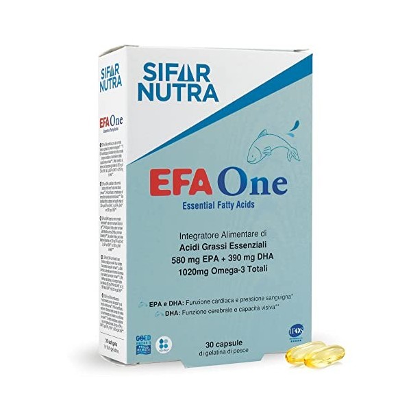 Sifar Nutra EFA One | IFOS certifié 5 étoiles | Huile de poisson Oméga 3 1020 mg | 580 mg EPA + 390 mg DHA | fonction cardiaq