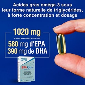 Sifar Nutra EFA One | IFOS certifié 5 étoiles | Huile de poisson Oméga 3 1020 mg | 580 mg EPA + 390 mg DHA | fonction cardiaq