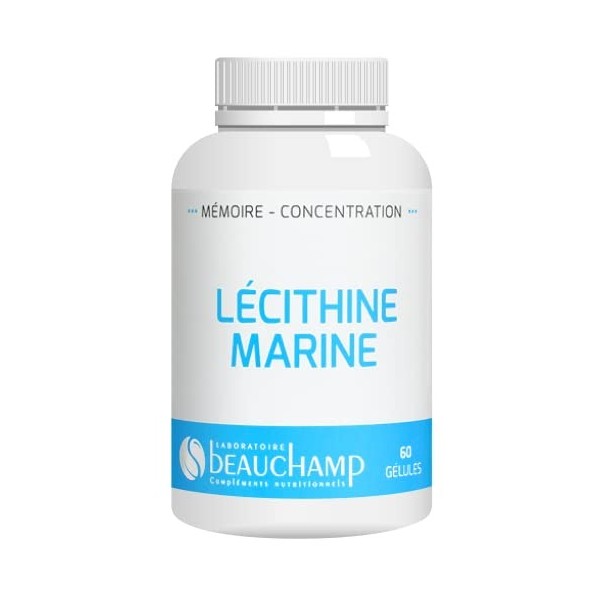 Laboratoire Beauchamp - Complément alimentaire LECITHINE MARINE - 60 gélules - Mémoire et Concentration - Oméga 3 EPA et DHA 