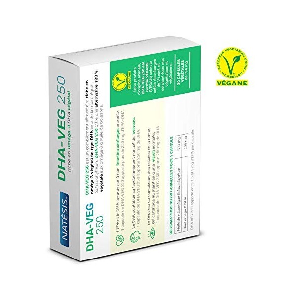 Natésis - Oméga 3 Vegan - 30 Jours - Huile d’Algue - Acides Gras Végétaux - 250 mg de DHA - Cœur + Cerveau + Vision - Microal