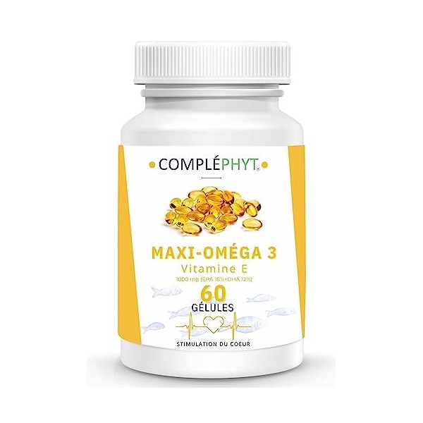 Maxi Omega 3, Huile de Poissons Sauvages 3000mg Pure | Haute Concentration EPA DHA et Vitamine E | Antioxydant Naturel | Syst