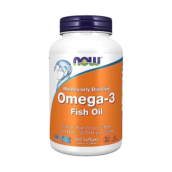 Now Foods, Molecularly Distilled Omega-3 Omega-3 Distillé Moléculairement , avec EPA et DHA, Hautement Dosé, 200 Capsules mo