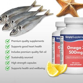 Oméga 3 500mg Huile de Poisson | 360 Gélules | Jusqu’à 1 an de bienfaits |SimplySupplements