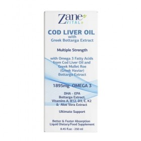 Zane |1895 mg Oméga-3 | Supplément liquide dhuile de poisson à base dhuile de foie de morue et dœufs de mulet grec avec de
