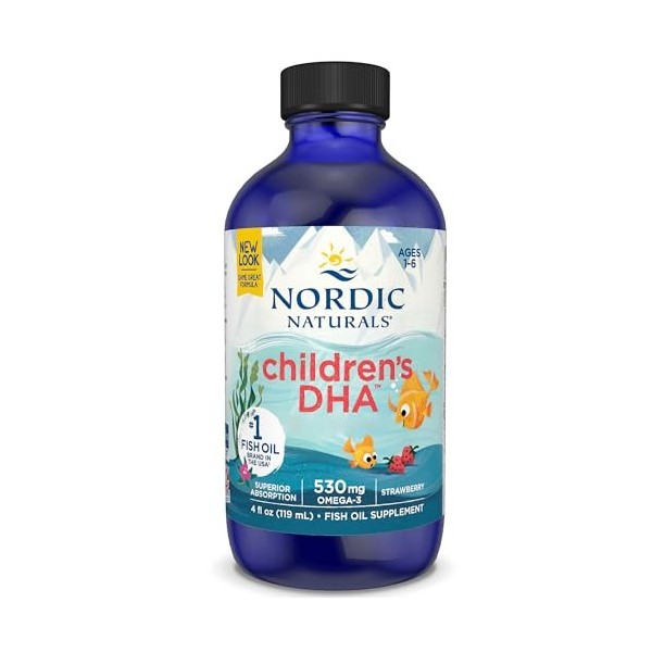 Nordic Naturals, Childrens DHA, 530mg dOméga-3 dHuile de Foie de Morue, Arôme Fraise, avec EPA et DHA, 119ml, Testé en Lab