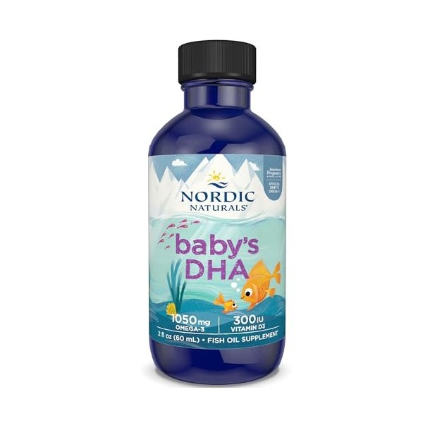 Nordic Naturals, Baby-DHA with Vitamin D3, 1050mg dOméga-3 dHuile de Foie de Morue, avec EPA et DHA, 60ml, Testé en Laborat