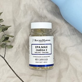 Roches Marines - Complément alimentaire EPA max Oméga 3 - 70 % EPA - 10 % DHA - Riche en Oméga 3 EPA - Bon fonctionnement du 