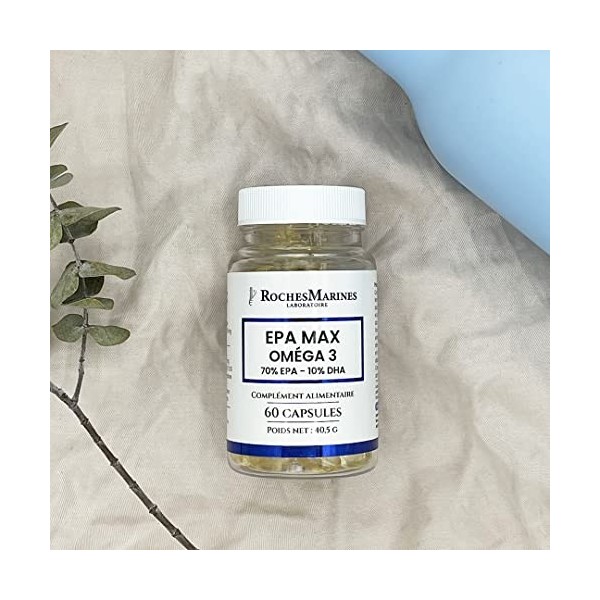 Roches Marines - Complément alimentaire EPA max Oméga 3 - 70 % EPA - 10 % DHA - Riche en Oméga 3 EPA - Bon fonctionnement du 