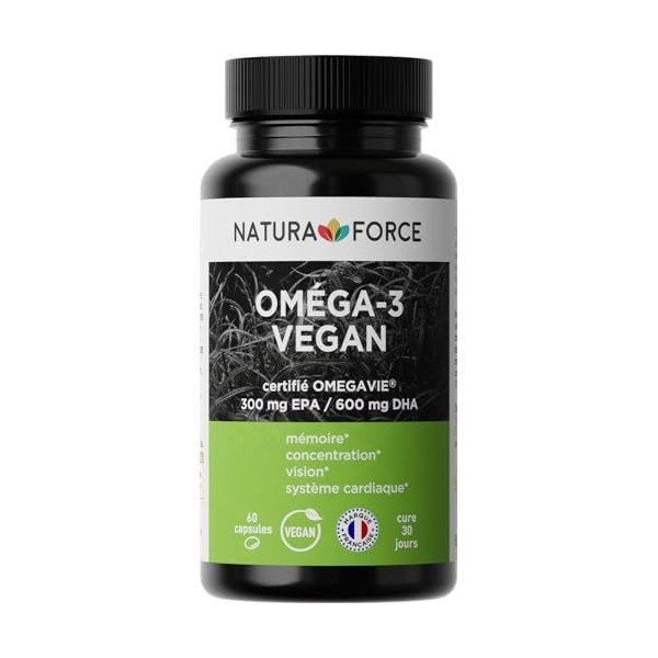 NATURA FORCE - Oméga 3 Végan, acides gras EPA et DHA issus de l’huile de Microalgue Schizochytrium - 100% vegan et brevetés O