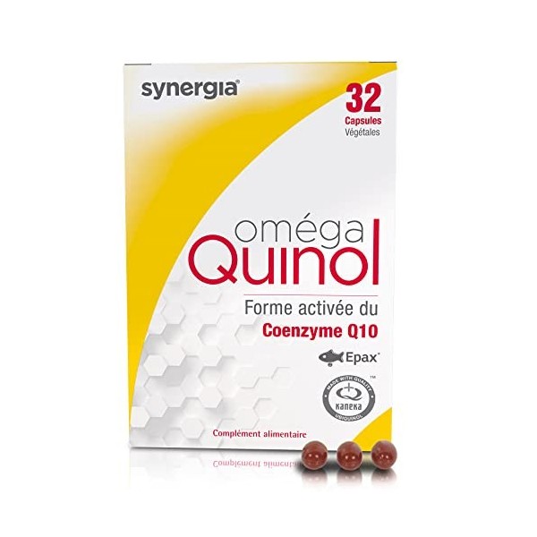 OMÉGA QUINOL 32 Capsules | À Base dUbiquinol, la Forme Activée Du Coenzyme Q10 | Agit en Prévention des Maladies du Coeur, e