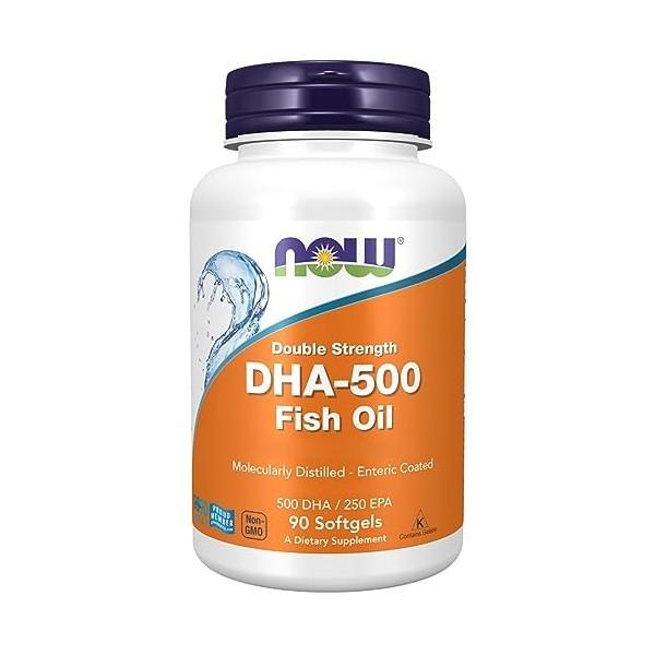 Now Foods, Double Strength DHA-500, Oméga-3 dAcides Gras, Haute Dosé, 90 Capsules molles, Testé en Laboratoire, Sans Soja, S