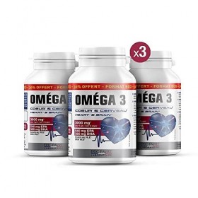 OMEGA 3 Lot de 3 - Huile de Poisson 3000 mg + Vitamine E - Hautement Dosé en EPA DHA - Concentration, Mémoire, Cardioprotecte